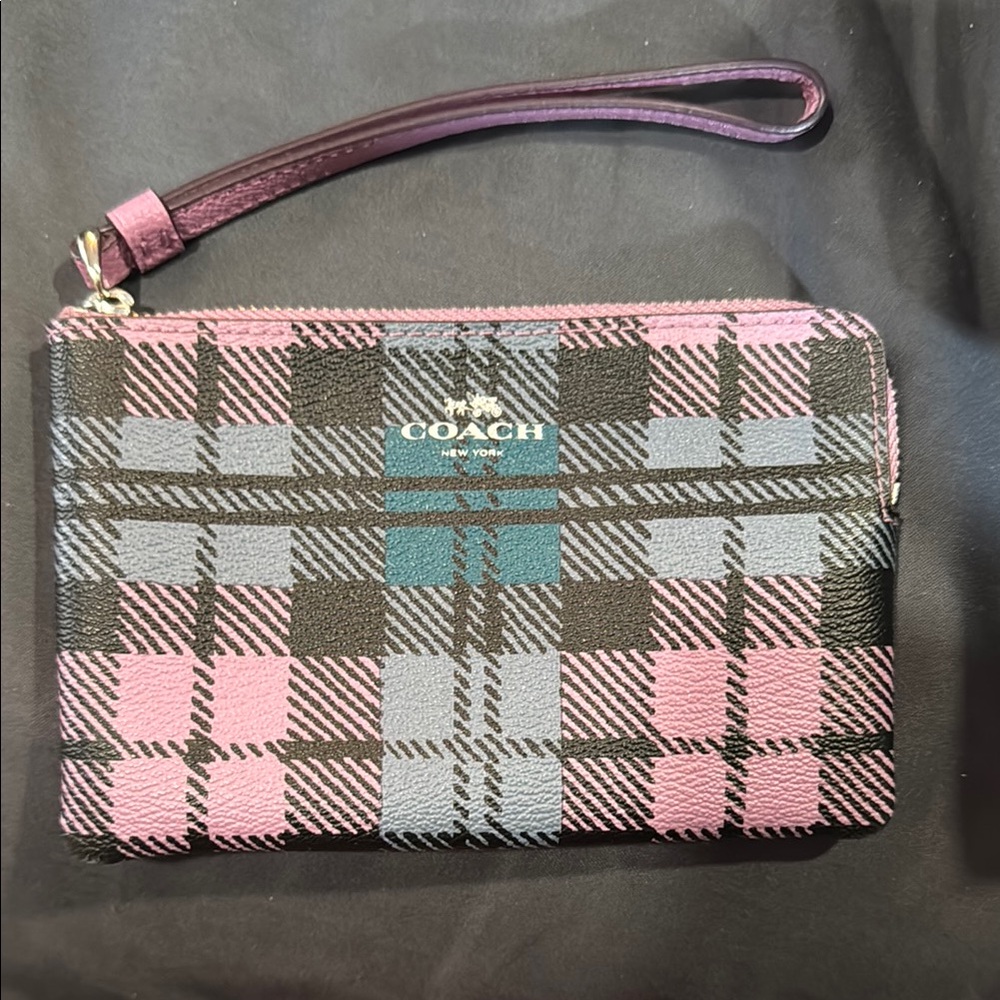 Coach Plaid Wristlet in Pink and Black